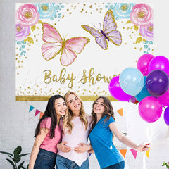 Lofaris Butterfly Watercolor Floral Girl Baby Shower Backdrop