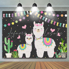 Lofaris Cactus and Flags Alpaca Family Baby Shower Backdrop