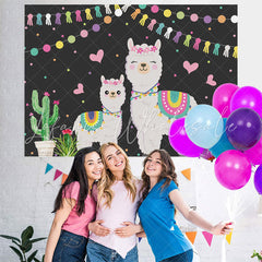 Lofaris Cactus and Flags Alpaca Family Baby Shower Backdrop