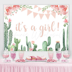 Lofaris Cactus and Pink Floral Its A Girl Baby Shower Backdrop