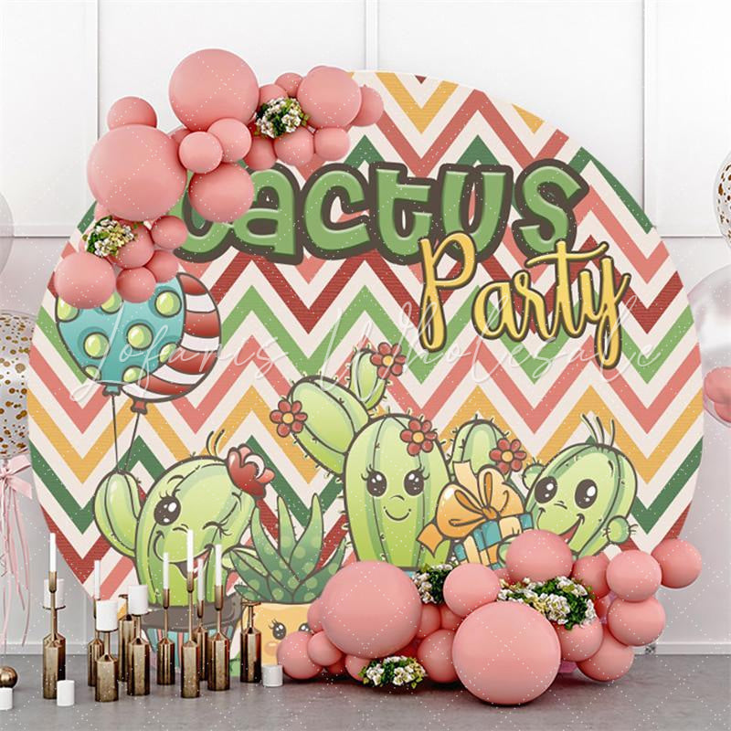 Lofaris Cactus Party Coloful Balloon Baby Round Backdrops