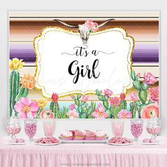 Lofaris Cactus Pink Flowers Its A Girl Baby Shower Backdrop