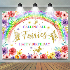 Lofaris Calling All Fairies Rainbow Floral Birthday Backdrop