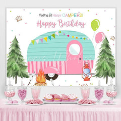 Lofaris Calling all Happy Campers camping birthday backdrop