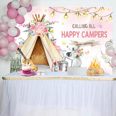 Lofaris Calling All Happy Campers Tent Birthday Backdrop