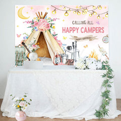 Lofaris Calling All Happy Campers Tent Birthday Backdrop