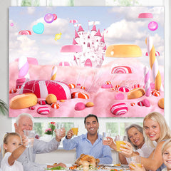 Lofaris Candyland Castle Pink World Birthday Backdrop