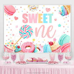 Lofaris Candyland Donut Sweet One Happy Birthday Backdrop