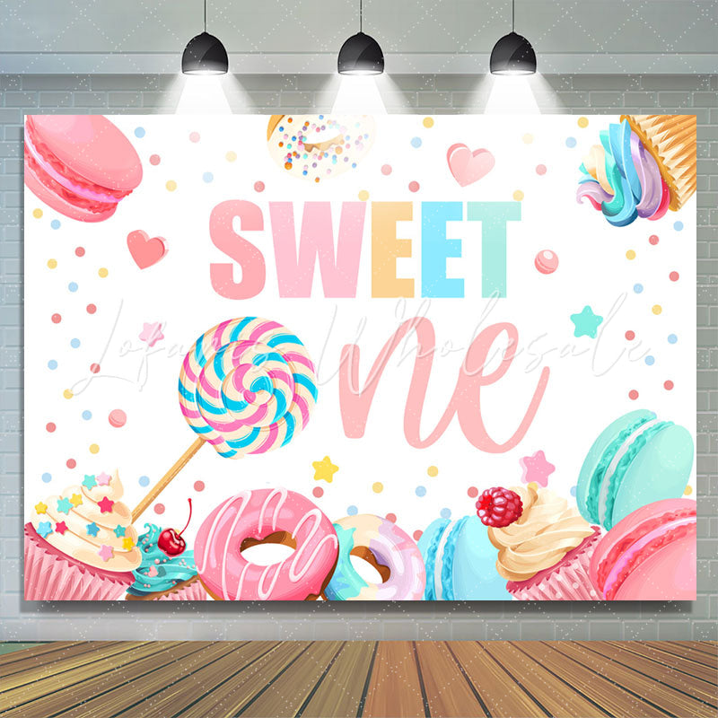 Lofaris Candyland Donut Sweet One Happy Birthday Backdrop