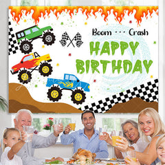 Lofaris Cars Crash Spark Tyre Boy Happy Birthday Backdrop