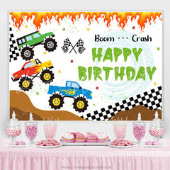 Lofaris Cars Crash Spark Tyre Boy Happy Birthday Backdrop