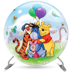 Lofaris Cartoon Animals And Balloons Round Birthday Backdrop