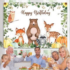 Lofaris Cartoon Animals Happy Birthday Green Leaves Pumpkin Backdrop