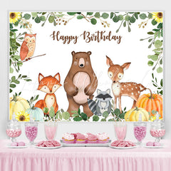 Lofaris Cartoon Animals Happy Birthday Green Leaves Pumpkin Backdrop