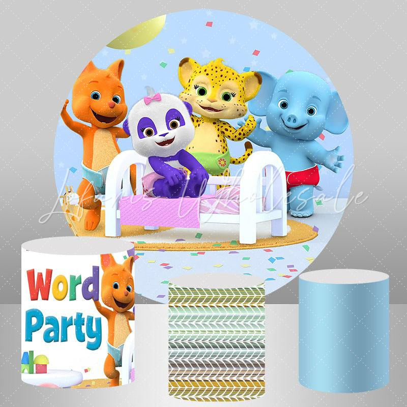 Lofaris Cartoon Animals World Party Kids Round Birthday Backdrop