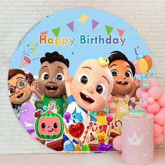 Lofaris Cartoon Baby Birthday Round Backdrop Melon Party Decor