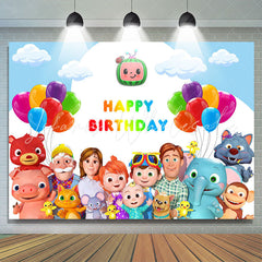 Lofaris Cartoon Balloon Happy Birthday Backdrop for Party