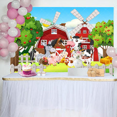 Lofaris Cartoon Barn Windmill Animals Farm Birthday Backdrop