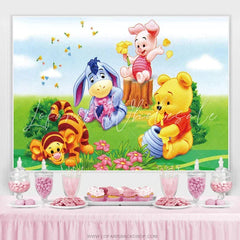 Lofaris Cartoon Bear Green Grass Floral Baby Shower Banner