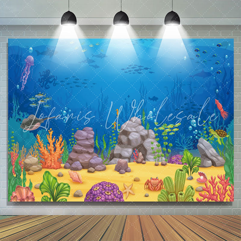 Lofaris Cartoon Blue Ocean Fish Benthos Birthday Backdrop