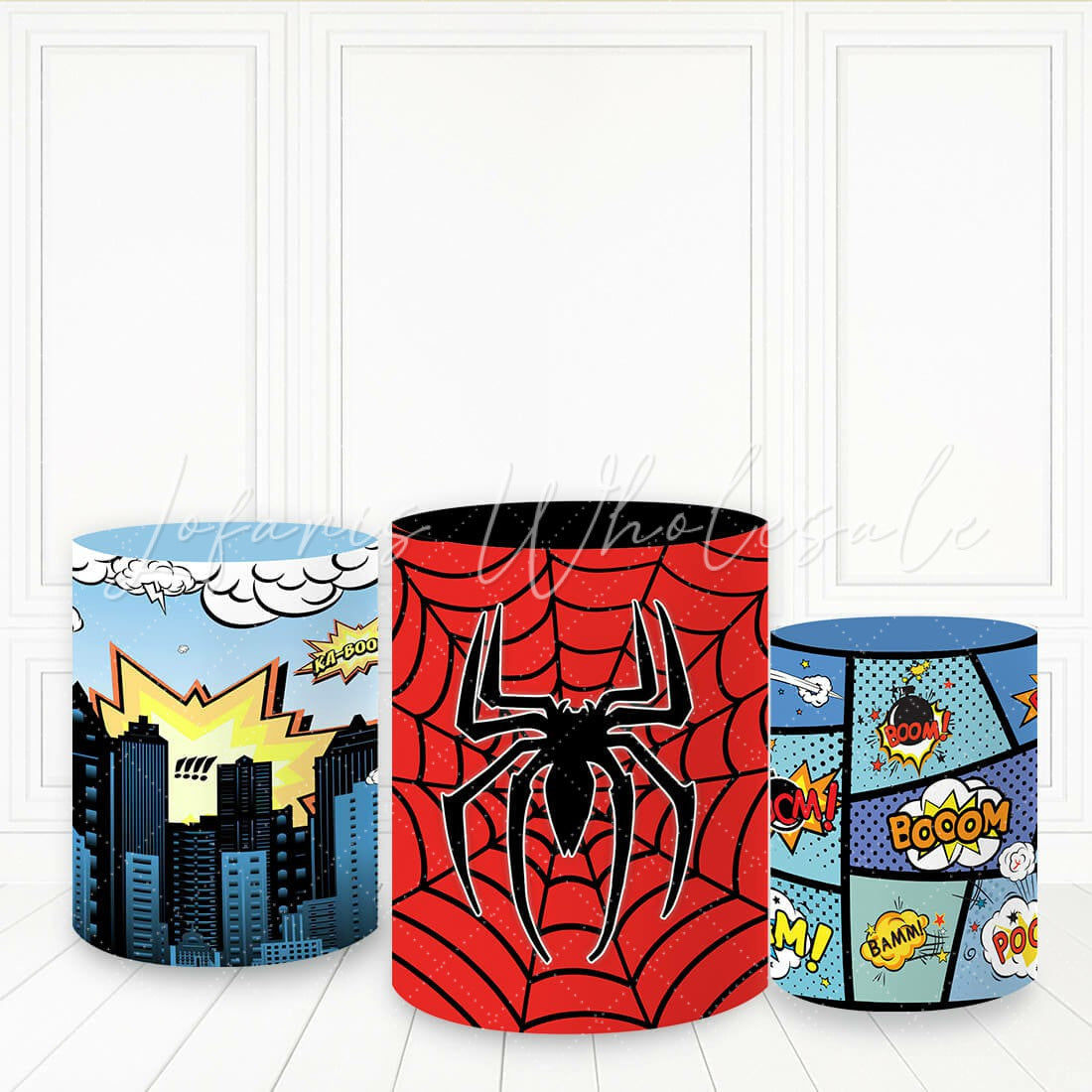 Lofaris Cartoon Boom City Red Plinth Cover Happy Birthday Pillar Wrap