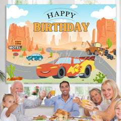 Lofaris Cartoon Car Happy Birthday Backdrop For Party Decor