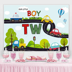 Lofaris Cartoon Car In The Highway 2nd Birthday Backdrop For Boy