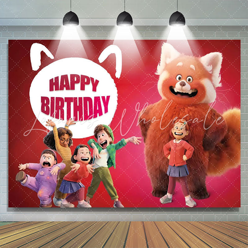 Lofaris Cartoon Cat And Little Kids Red Happy Birthday Backdrop