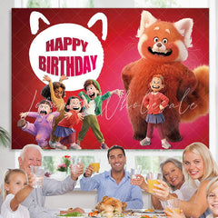 Lofaris Cartoon Cat And Little Kids Red Happy Birthday Backdrop