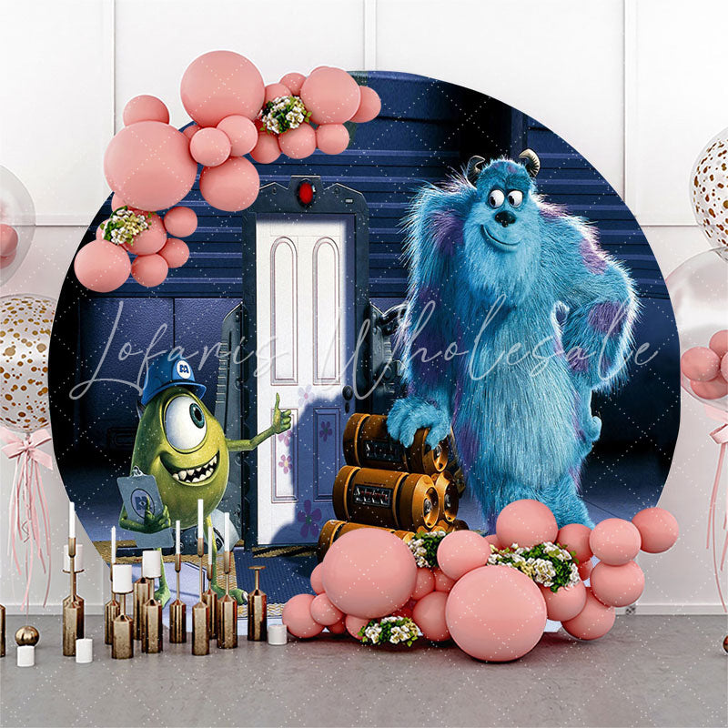 Lofaris Cartoon Character Blue Bear Round Birthday Backdrop