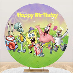 Lofaris Cartoon Character Round Happy Birthday Backdrop For Kids