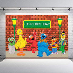 Lofaris Cartoon Dolls Brick Wall Birthday Party Backdrops