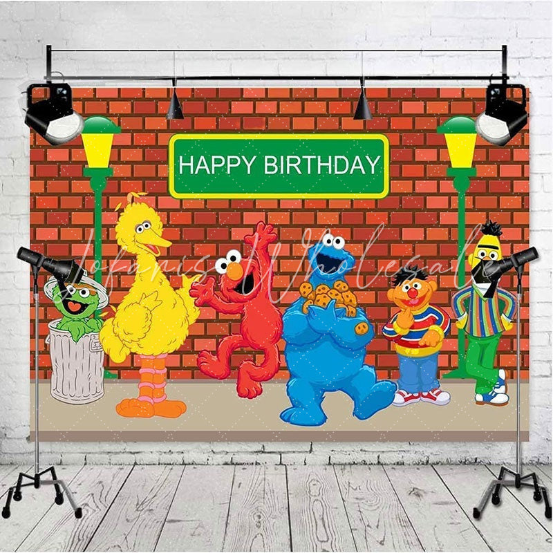 Lofaris Cartoon Dolls Brick Wall Birthday Party Backdrops