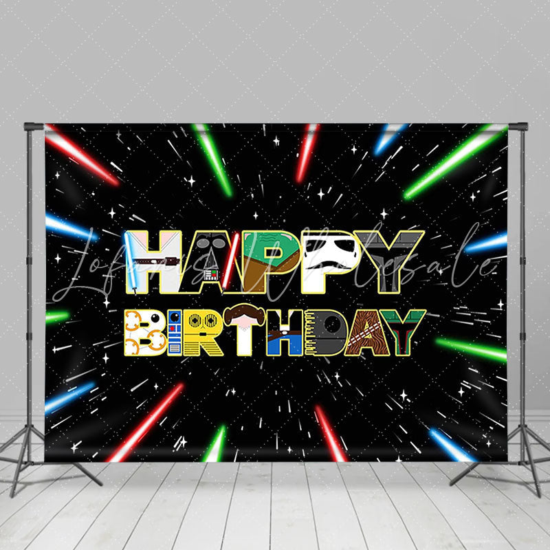 Lofaris Cartoon Colorful Lights Black Happy Birthday Backdrop