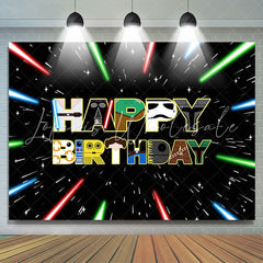 Lofaris Cartoon Colorful Lights Black Happy Birthday Backdrop