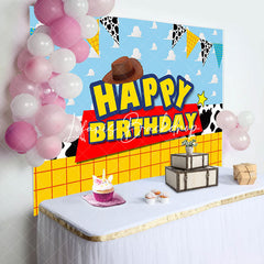 Lofaris Cartoon Cowboy Flag Cloud Texture Birthday Backdrop