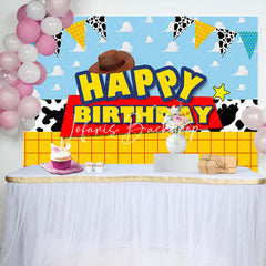 Lofaris Cartoon Cowboy Flag Cloud Texture Birthday Backdrop