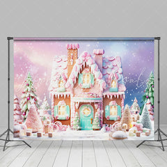 Lofaris Cartoon Cute Pink Snowy House Christmas Backdrop