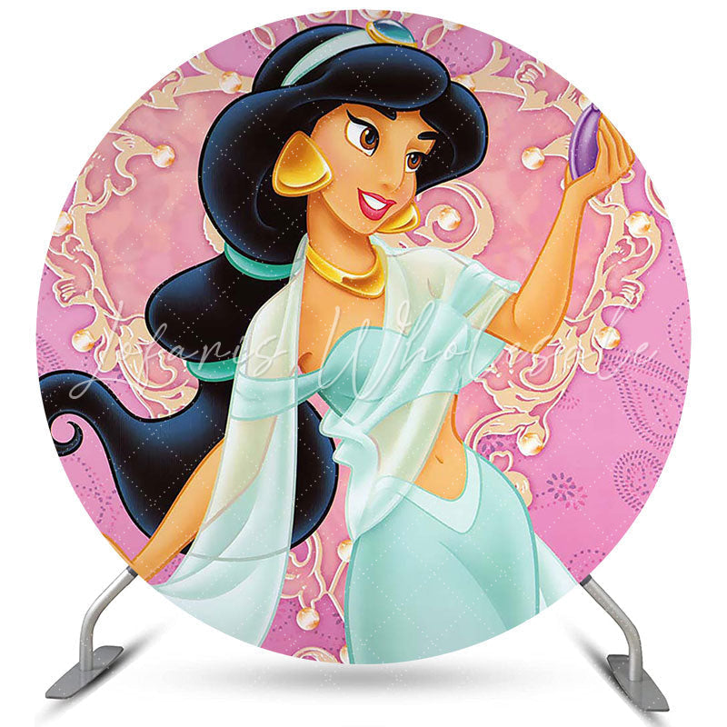 Lofaris Cartoon Cyan Princess Round Purple Birthday Backdrop