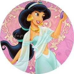 Lofaris Cartoon Cyan Princess Round Purple Birthday Backdrop