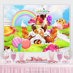 Lofaris Cartoon Dessert Word Candy Land Birthday Backdrop