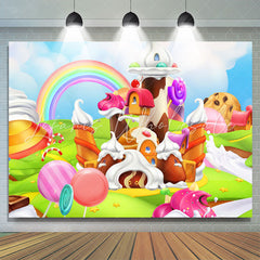 Lofaris Cartoon Dessert Word Candy Land Birthday Backdrop