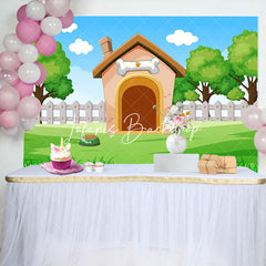 Lofaris Cartoon Dog House Lawn Sky Baby Shower Backdrop