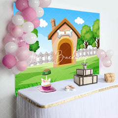 Lofaris Cartoon Dog House Lawn Sky Baby Shower Backdrop