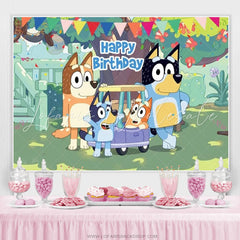 Lofaris Cartoon Dogs Green Yard Happy Birthday Backdrop