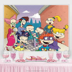 Lofaris Cartoon Family Shopping Birthday Party Backdrop