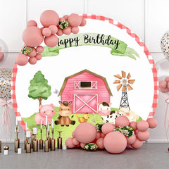 Lofaris Cartoon Farm Animals Grass Round Birthday Backdrop