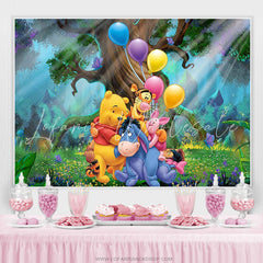 Lofaris Cartoon Forest Animals And Balloons Birthday Backdrop