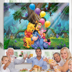 Lofaris Cartoon Forest Animals And Balloons Birthday Backdrop