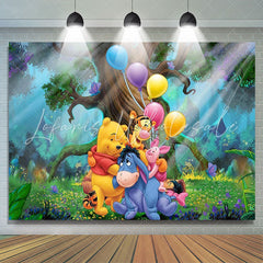 Lofaris Cartoon Forest Animals And Balloons Birthday Backdrop